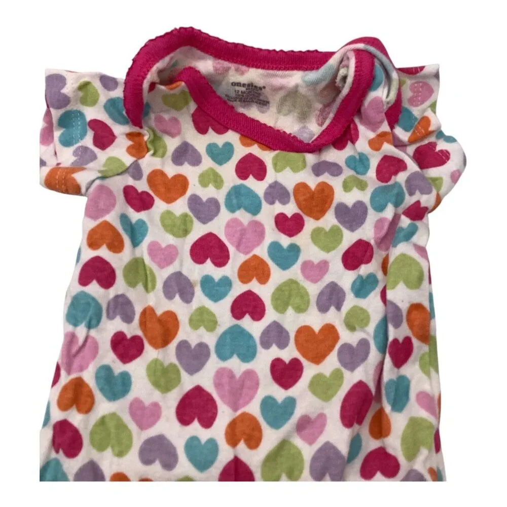 Baby Girl Bodysuit Lot Of 4 Sz 6-12M Strawberry Heart & Leopard Print Pink White